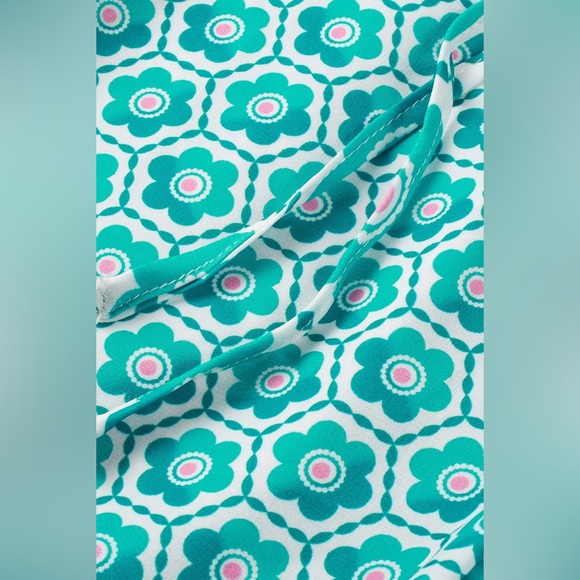 Green Boho Geometric Print Drawstring High
Waist Flared Pants - Picture 12 of 15